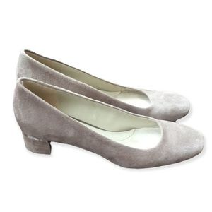 NATURALIZER Suede Taupe Comfort 7N NARROW Chunky Heel Shoes Career Scoop Wanda